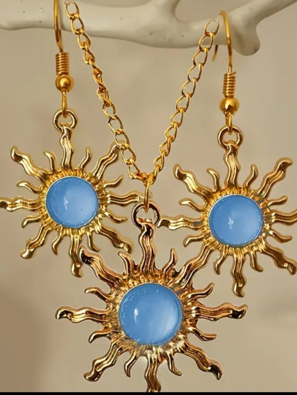 Gold & Blue Sun Necklace Set